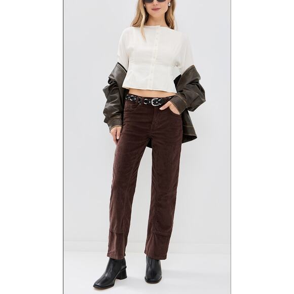 Vintage-Inspired Free People Brown Corduroy Pants Size 27 Low Rise, Slight Flare - Picture 1 of 8